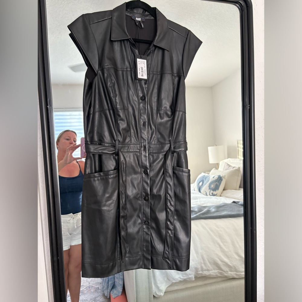 PAIGE Jaxsyn Button-Up Faux Leather Mini Dress